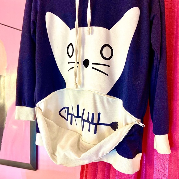 Forever 21 Navy Blue Cat Ear Hoodie Novelty Pullover Sweatshirt Women’s Large - Picture 4 of 4